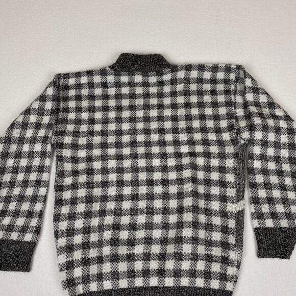 Vintage Made in USA 80s Jamnits Floral Roses Black White Checkered Knit Sweater - Picture 5 of 6